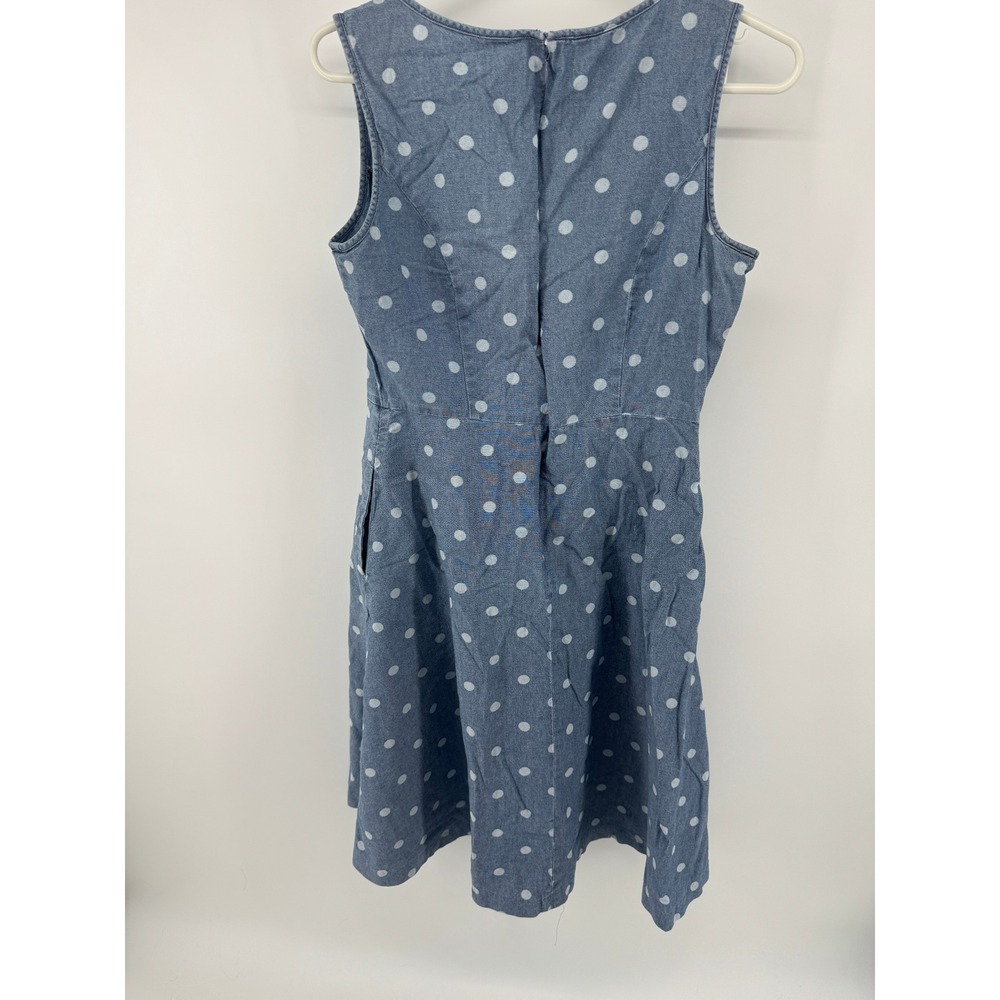 Talbots Blue Polka Dot Denim Cotton Sleeveless Fit Flare Pocket Dress 6P Petite - Picture 4 of 6
